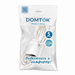 Удлинитель-шнур "DOMTOK" ПВС 2*1 б/з 5м, цвет бел. (1/20)