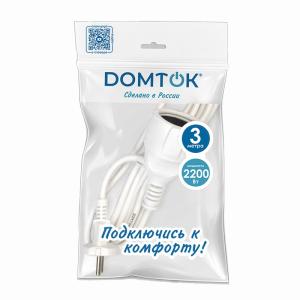 Удлинитель-шнур "DOMTOK" ПВС 2*1 б/з 3м, цвет бел. (1/25)