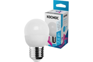 Светодиодная лампа КОСМОС GL45 7.5W 220V E27 4500K (10/80)